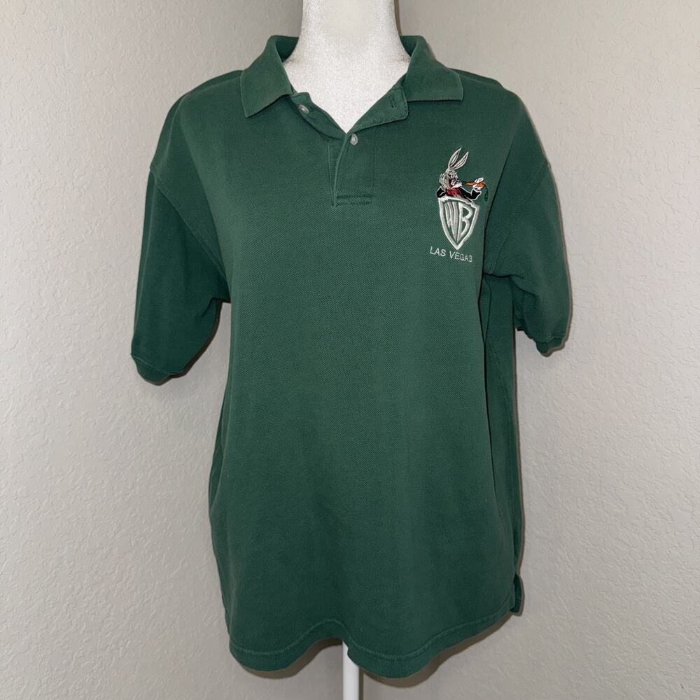 Vintage 1995 Warner Bros Bugs Bunny Polo Shirt Men’s Large Green Golf Pullover
